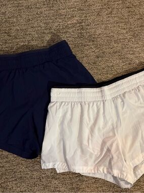 2 Fabletics Women’s Elastic-Waist Athletic Shorts - Navy and White